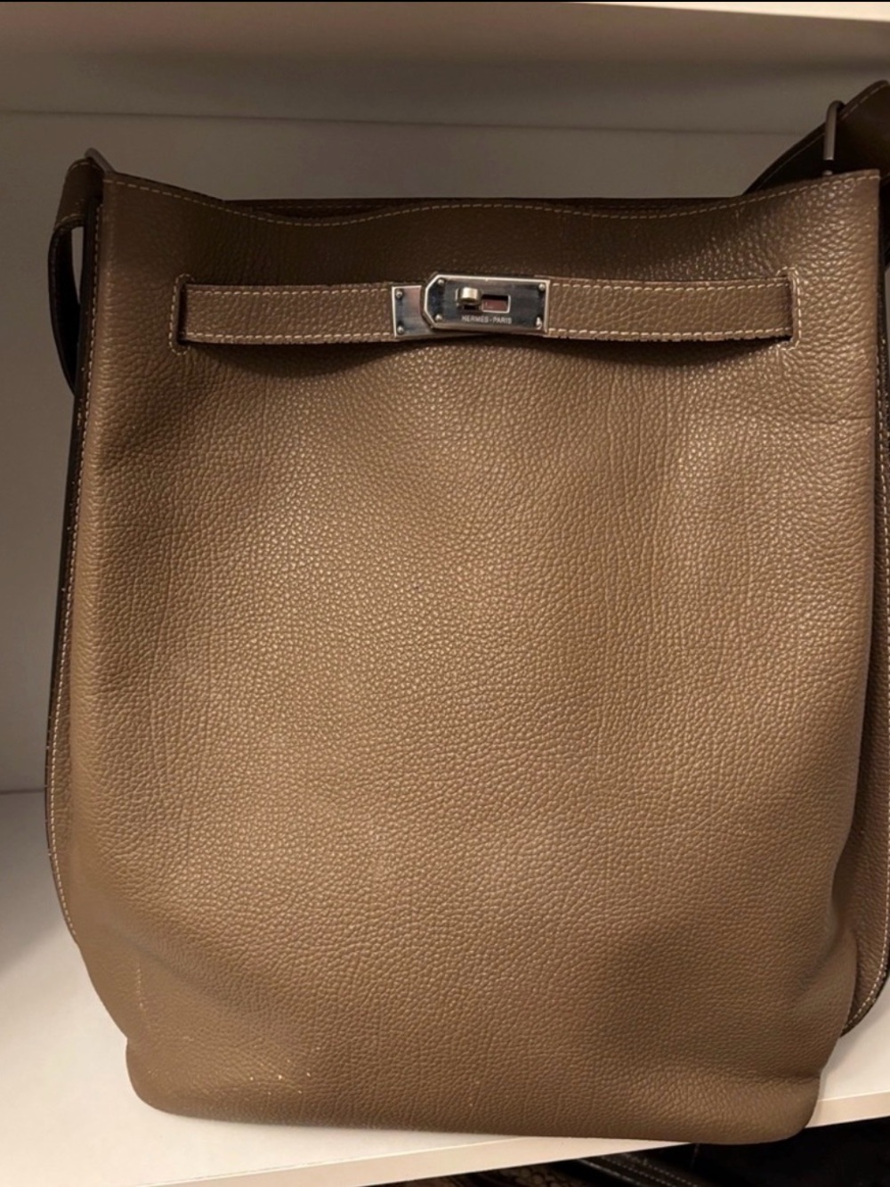 Taupe Leather Hobo Bag with Silver Hardware